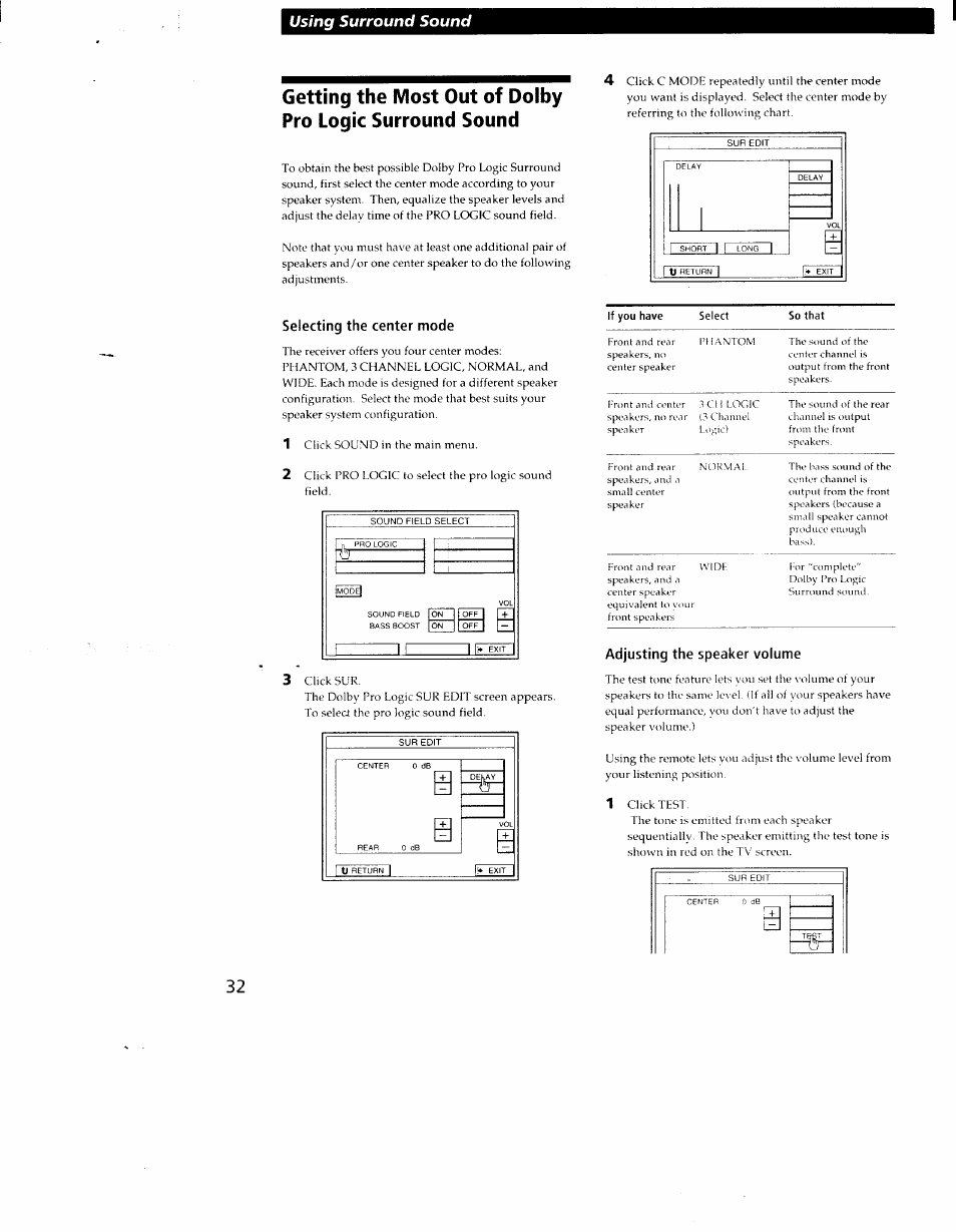 Using surround sound | Sony STR-DE905G User Manual | Page 32 / 51