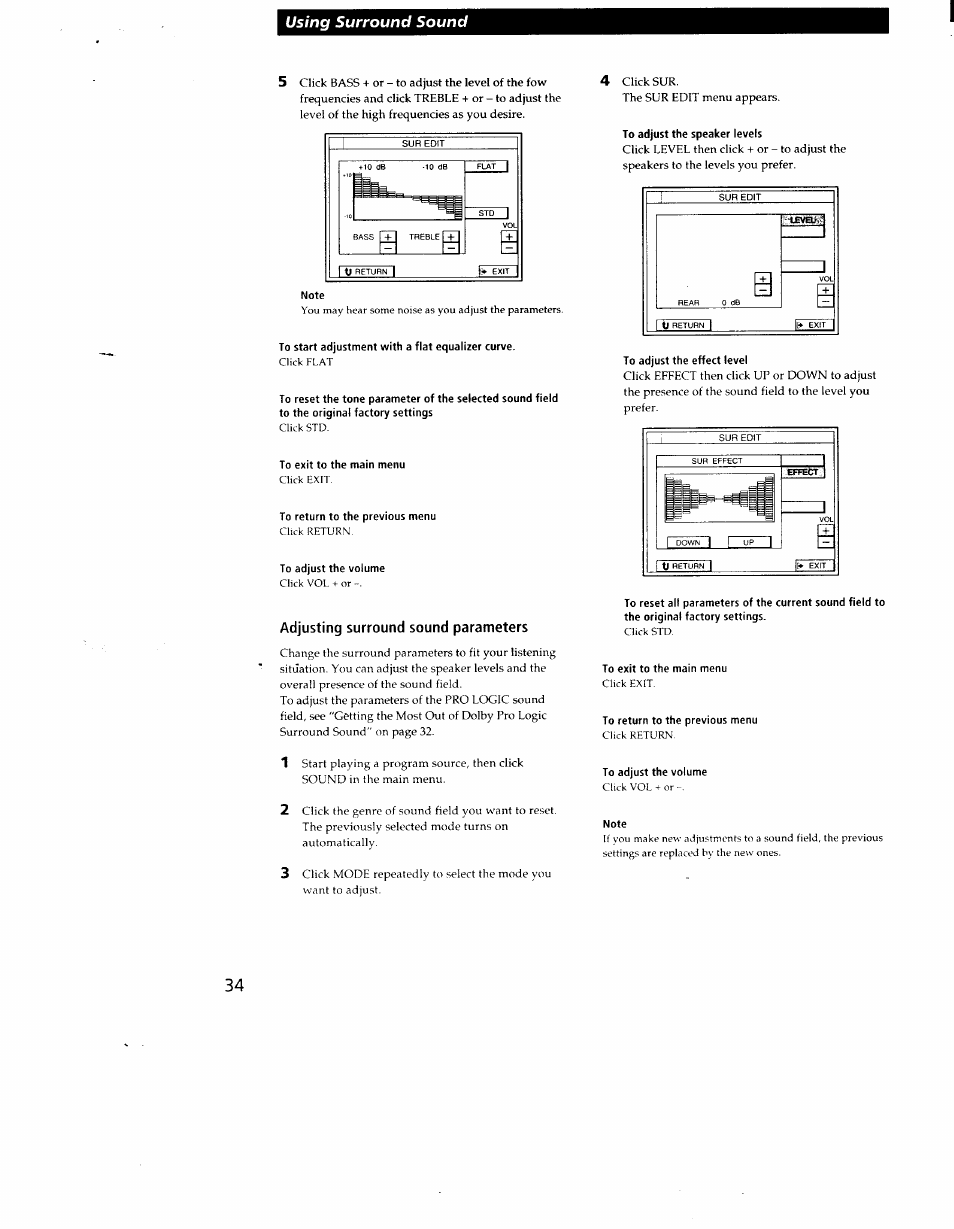 Adjusting surround sound parameters, Using surround sound | Sony STR-DE905G User Manual | Page 34 / 51