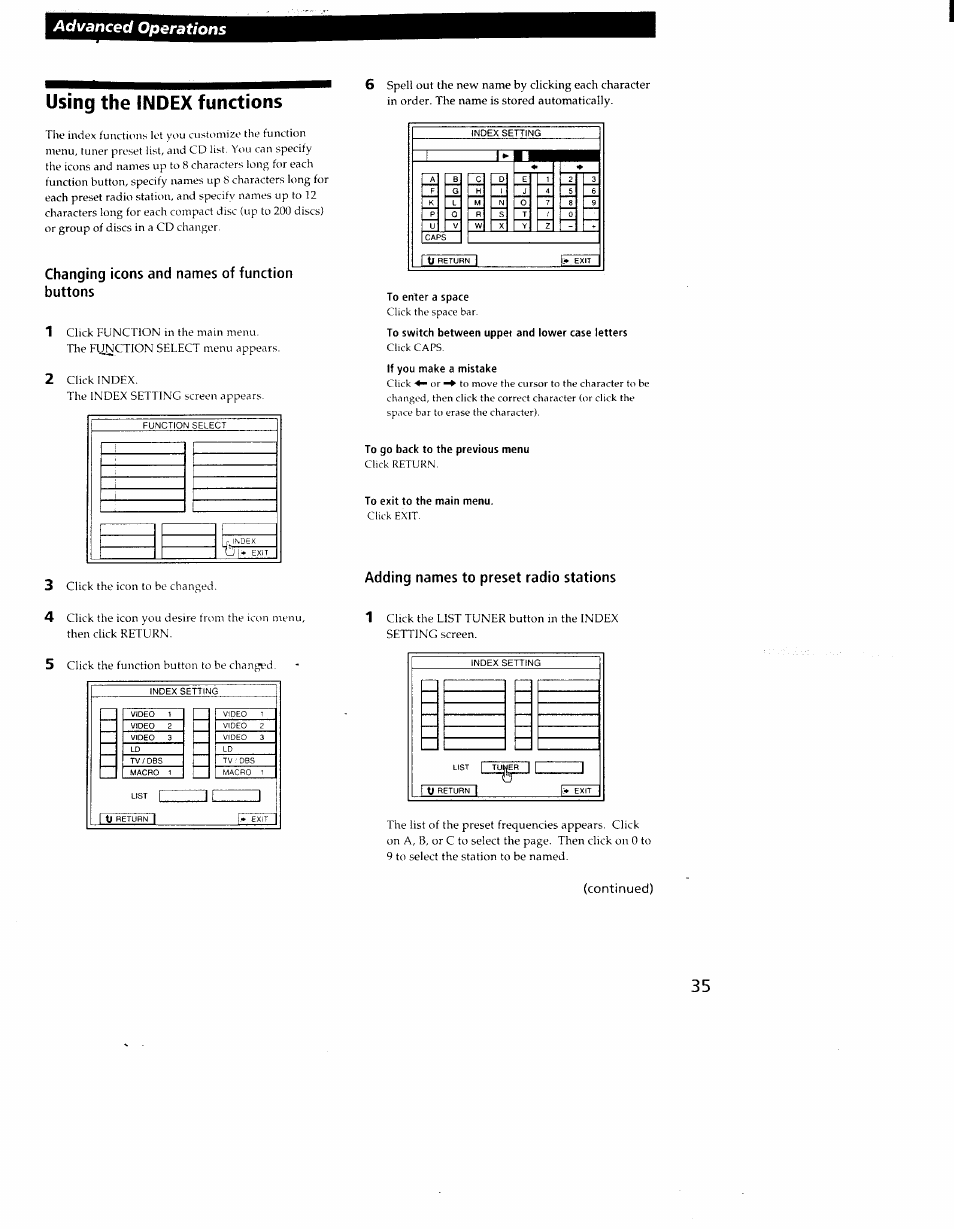 Using the index functions, Advanced operations, I tj | Sony STR-DE905G User Manual | Page 35 / 51