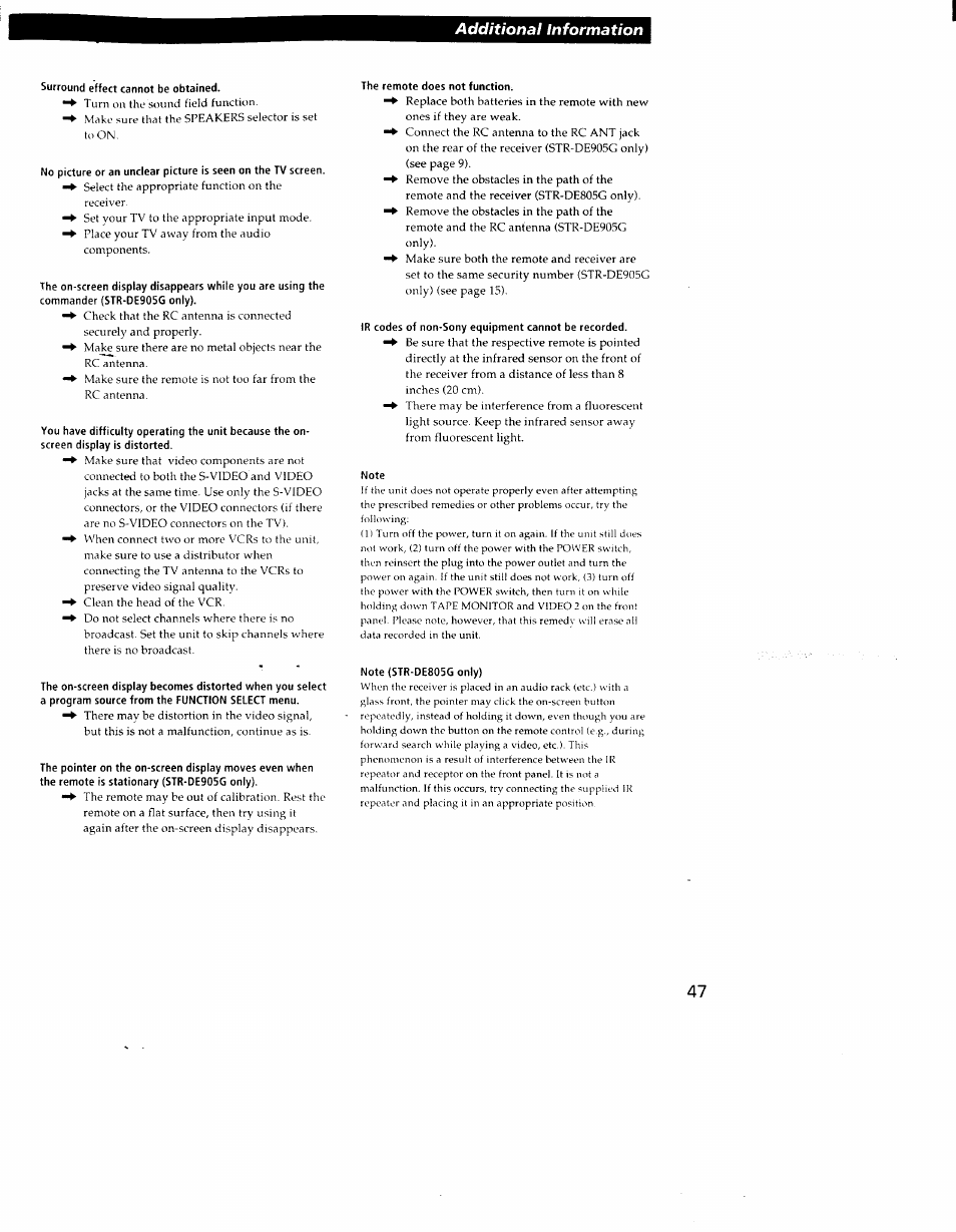 Additional information | Sony STR-DE905G User Manual | Page 47 / 51