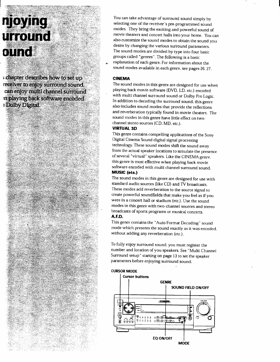 Ijoylhg, Jrround, Cinema | Virtual 30, Ijoylhg jrround | Sony STR-DE725 User Manual | Page 23 / 47