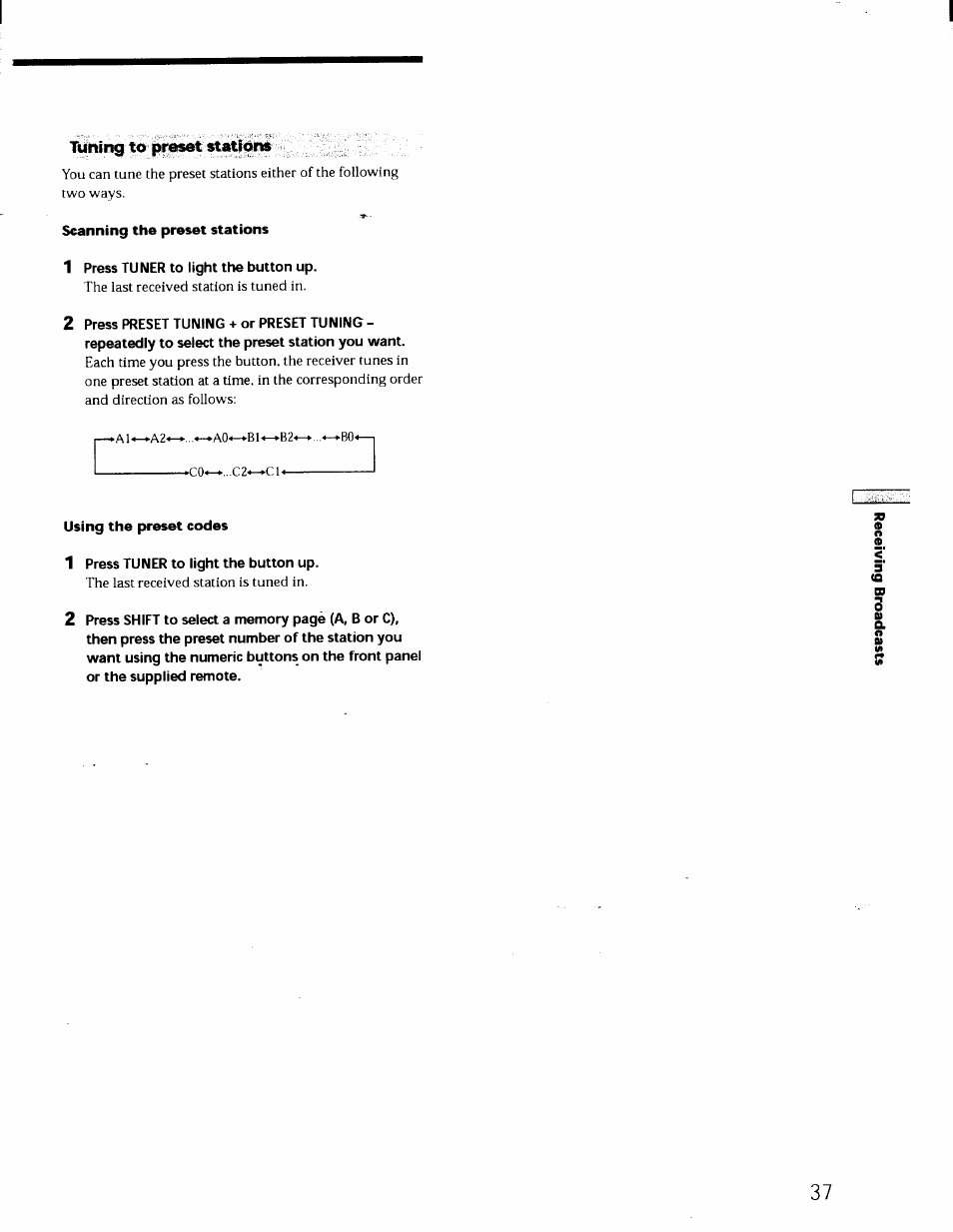 Tuning to preset stations | Sony STR-DE725 User Manual | Page 36 / 47