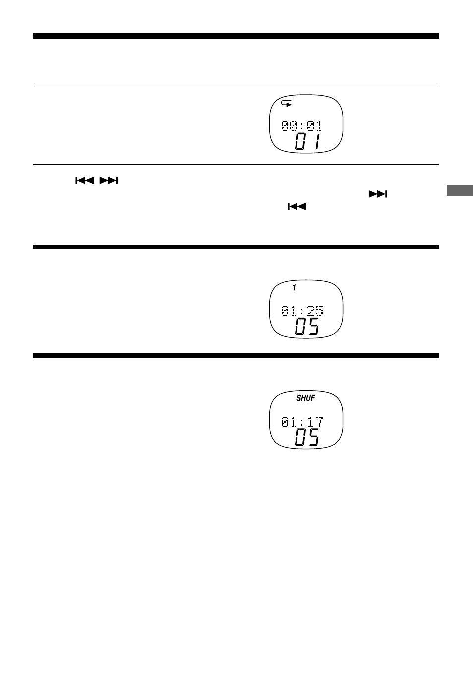 Playing tracks repeatedly (repeat play), Playing a single track (single play), Playing tracks in random order (shuffle play) | Playing tracks repeatedly, Playing a single track, Playing tracks in random order | Sony D-EJ01 User Manual | Page 11 / 28