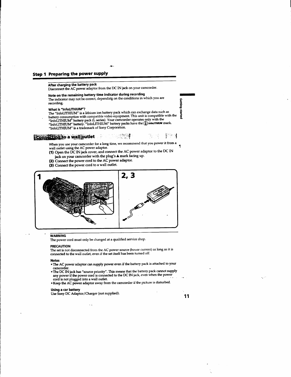 I a walijputlet | Sony DCR-TR7000 User Manual | Page 11 / 84