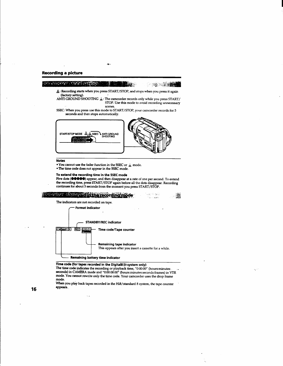 Recording a picture | Sony DCR-TR7000 User Manual | Page 16 / 84