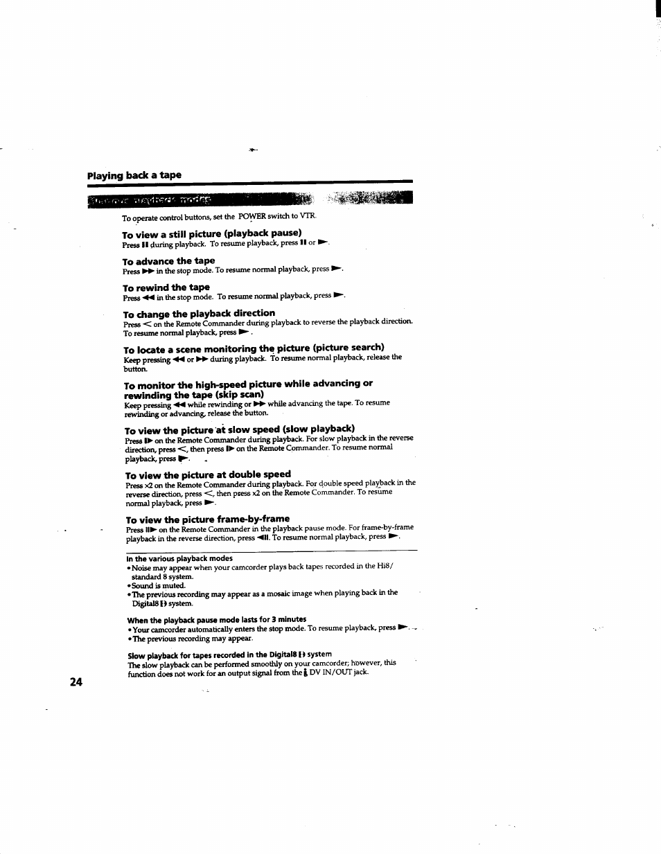 Playing back a tape | Sony DCR-TR7000 User Manual | Page 24 / 84