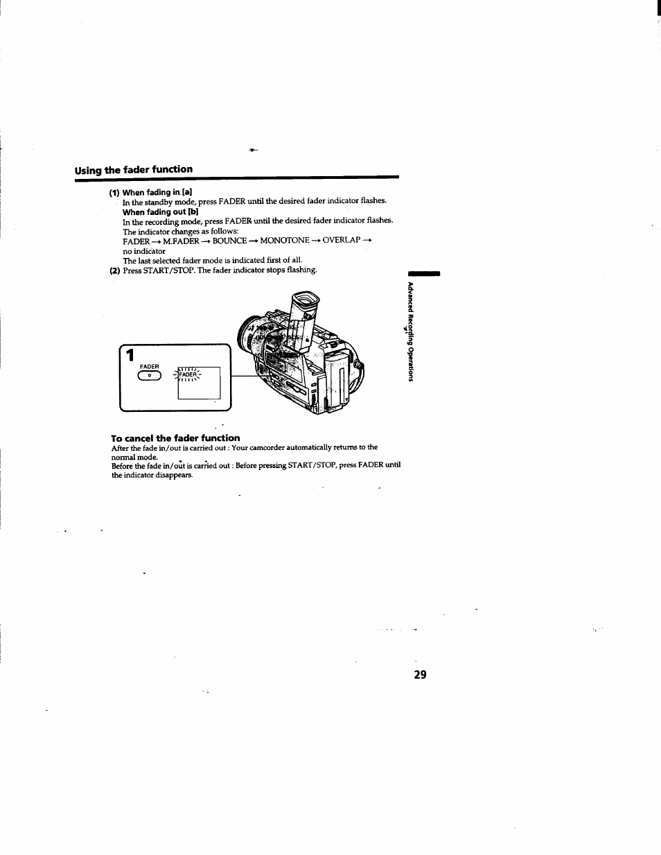 To cancei the fader function | Sony DCR-TR7000 User Manual | Page 29 / 84