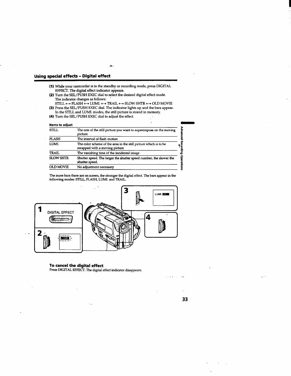 To cancel the digital effect | Sony DCR-TR7000 User Manual | Page 33 / 84