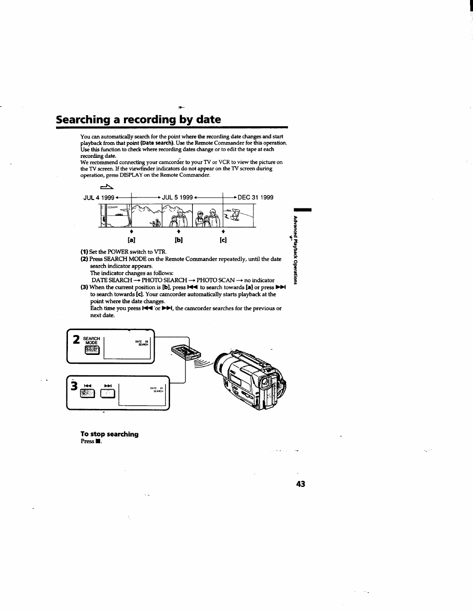 Searching a recording by date | Sony DCR-TR7000 User Manual | Page 43 / 84