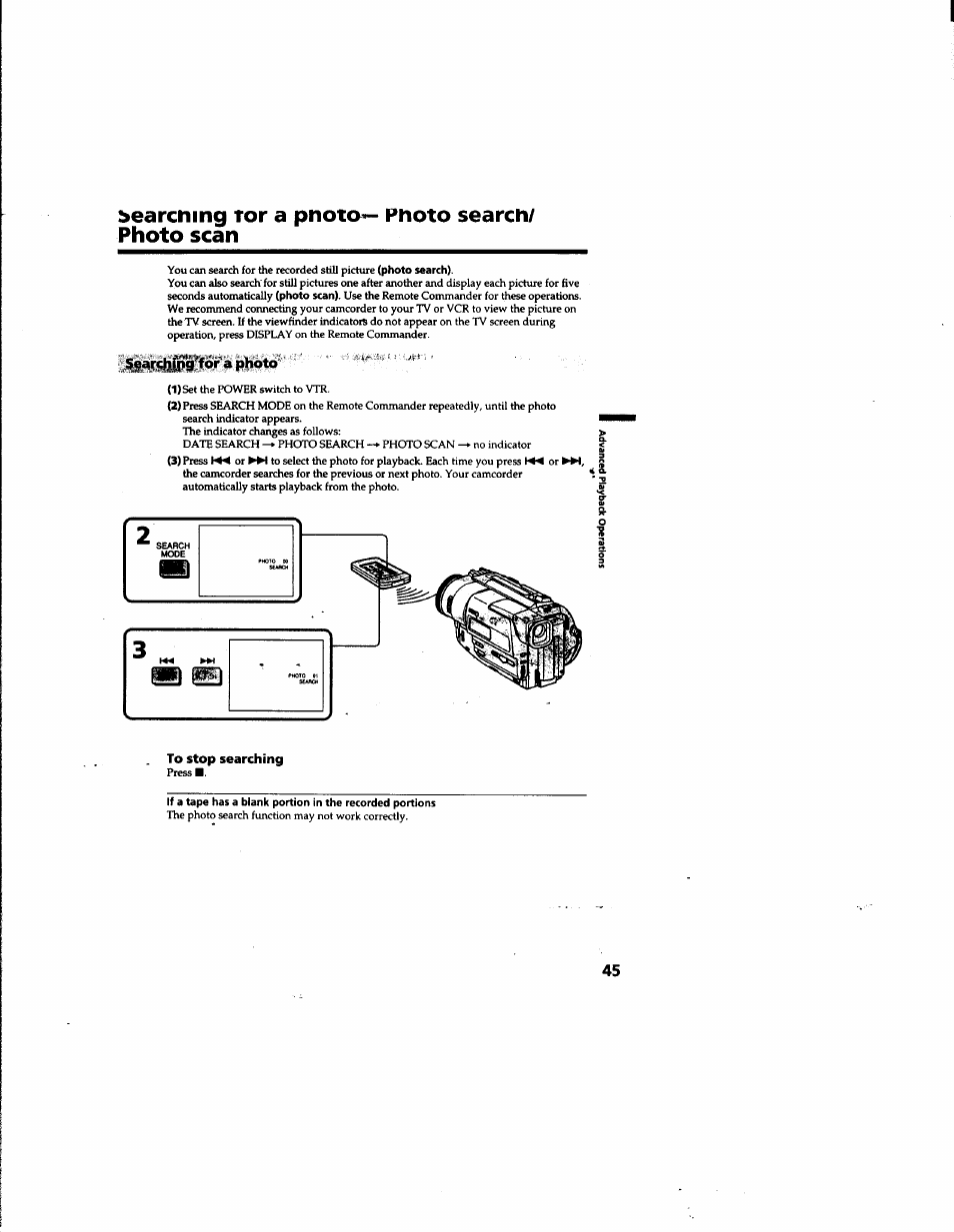 Bearcnmg тог a pnoto^ photo search/ photo scab | Sony DCR-TR7000 User Manual | Page 45 / 84