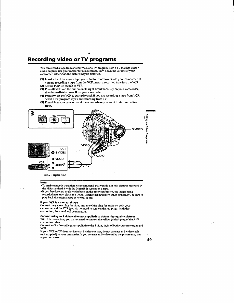 Recording video or tv programs | Sony DCR-TR7000 User Manual | Page 49 / 84