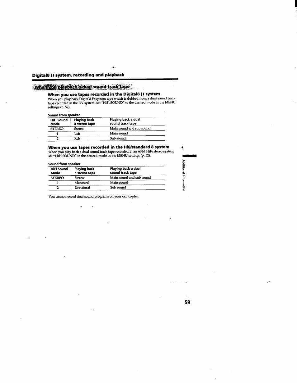 Digitals e) system, recording and playliack | Sony DCR-TR7000 User Manual | Page 59 / 84