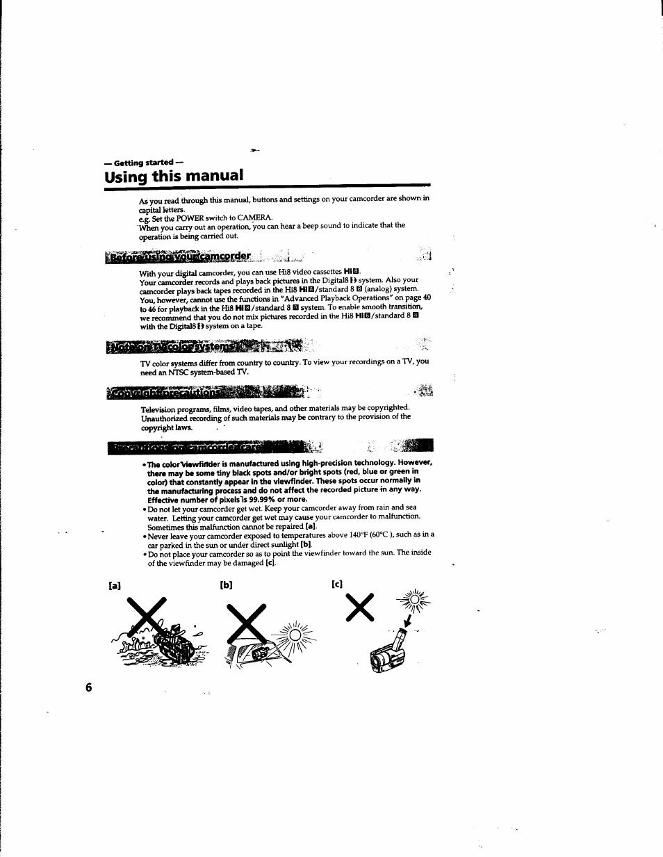 Using this manual | Sony DCR-TR7000 User Manual | Page 6 / 84