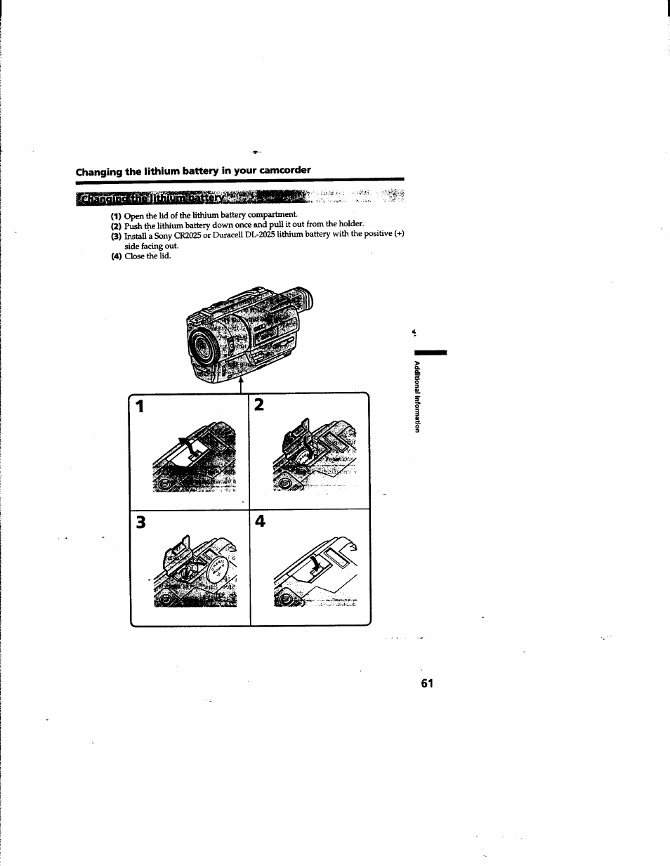 Changing the lithium battery in your camcorder | Sony DCR-TR7000 User Manual | Page 61 / 84