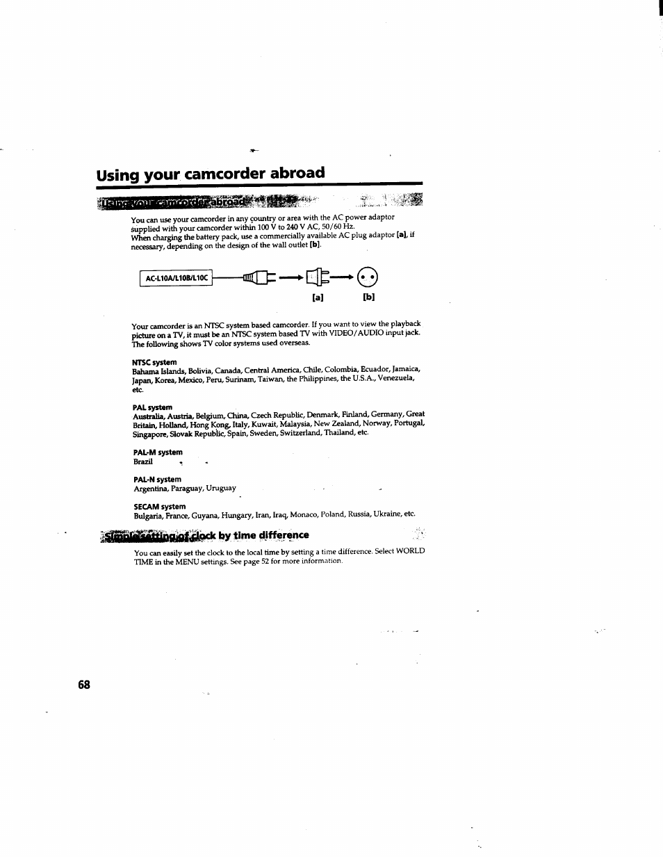 Using your camcorder abroad, A] [b, Et—0 | Sony DCR-TR7000 User Manual | Page 68 / 84