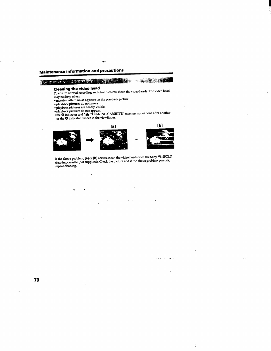 Cleaning the video head | Sony DCR-TR7000 User Manual | Page 70 / 84