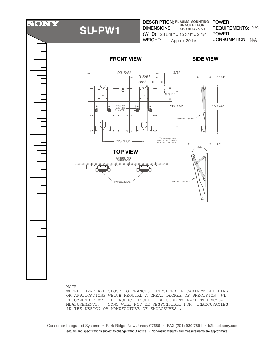 Sony SU-PW1 User Manual | 1 page