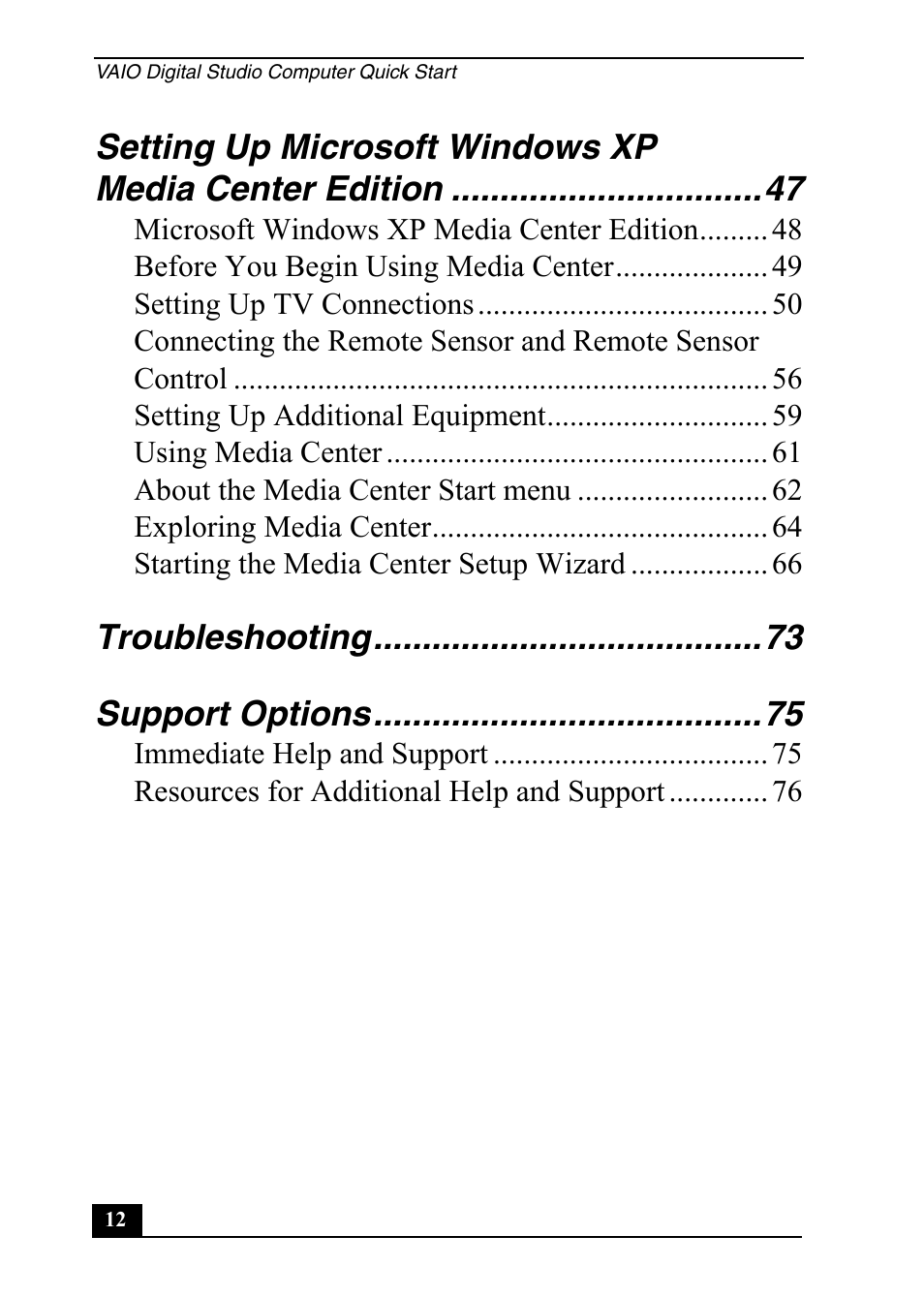 Troubleshooting support options | Sony VGC-RA910G User Manual | Page 12 / 80