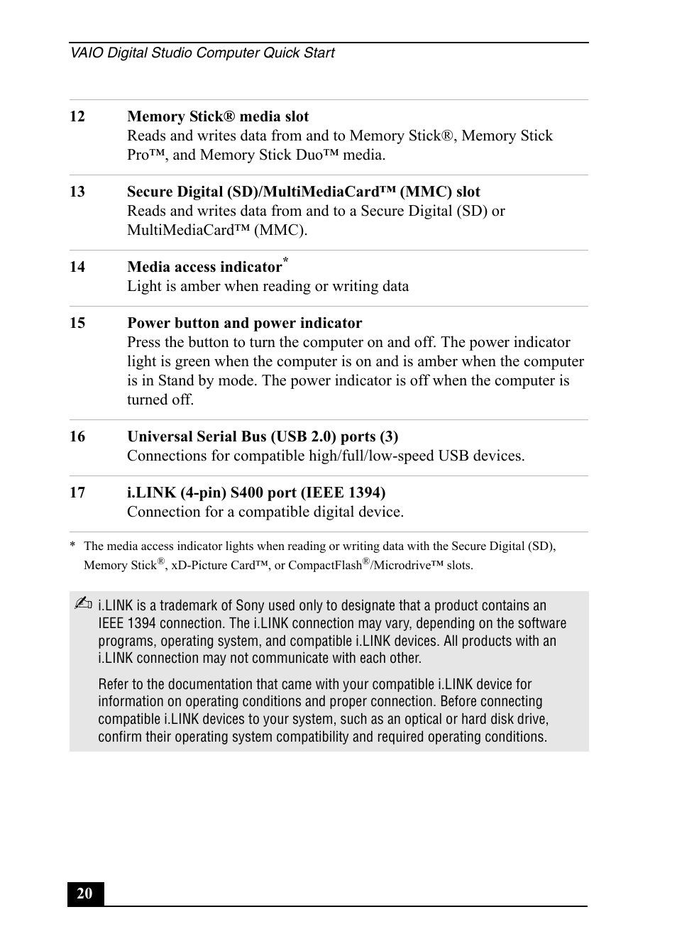 Sony VGC-RA910G User Manual | Page 20 / 80