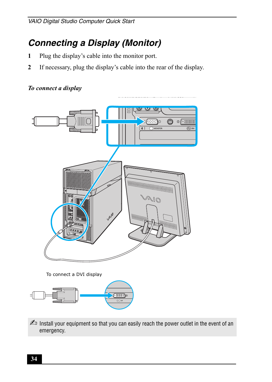 Connecting a display (monitor) | Sony VGC-RA910G User Manual | Page 34 / 80