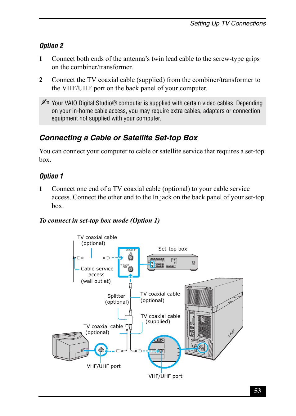 Connecting a cable or satellite set-top box | Sony VGC-RA910G User Manual | Page 53 / 80