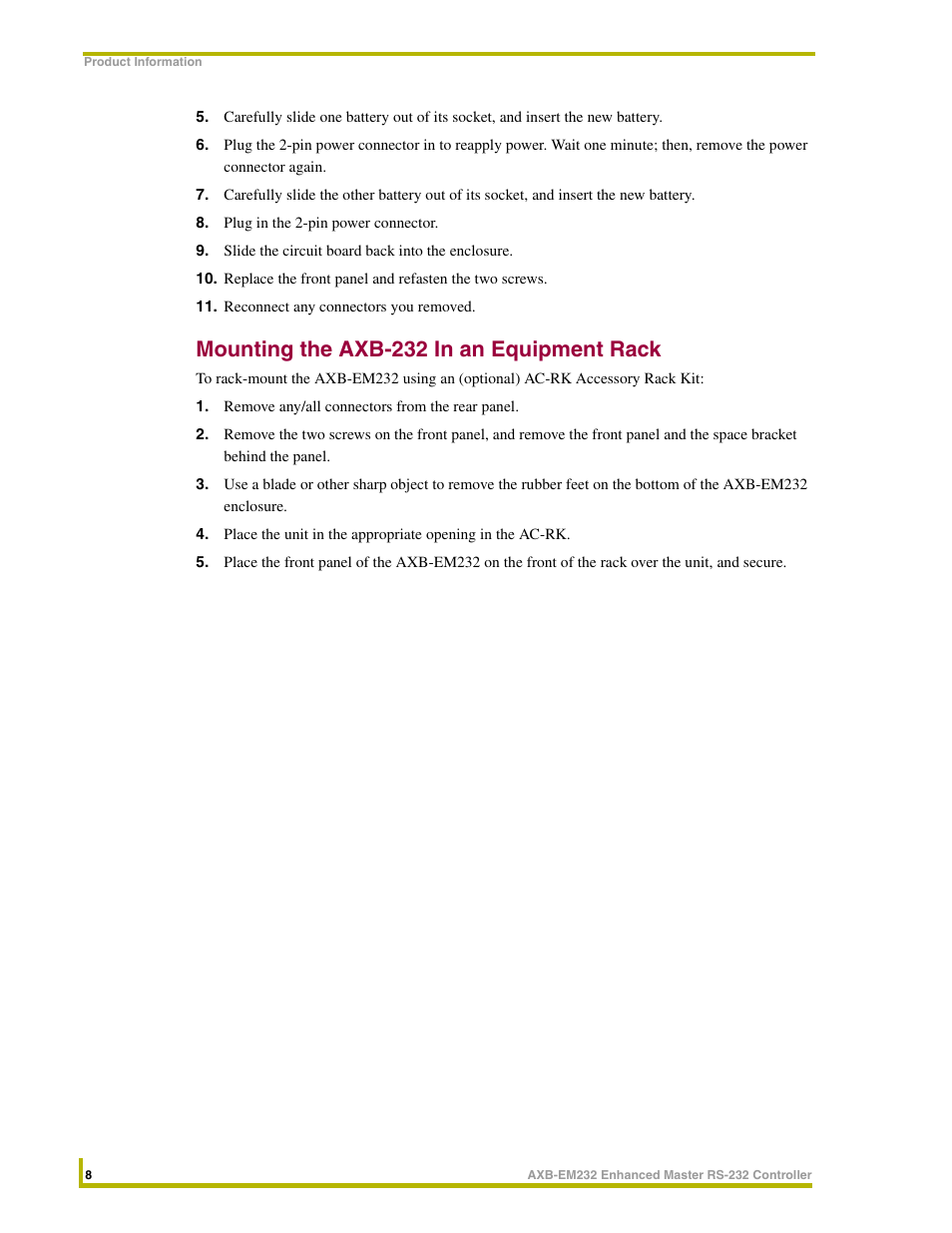 Mounting the axb-232 in an equipment rack | AMX Enhanced Master RS-232 Controller AXB-EM232 User Manual | Page 12 / 16