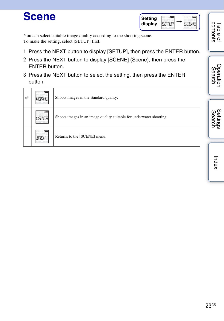 Scene | Sony HDR-AS30V User Manual | Page 23 / 73
