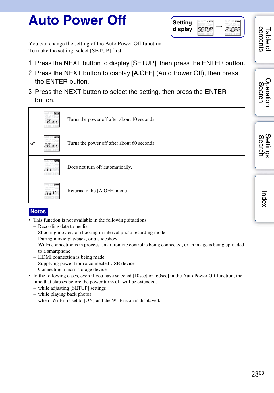Auto power off | Sony HDR-AS30V User Manual | Page 28 / 73