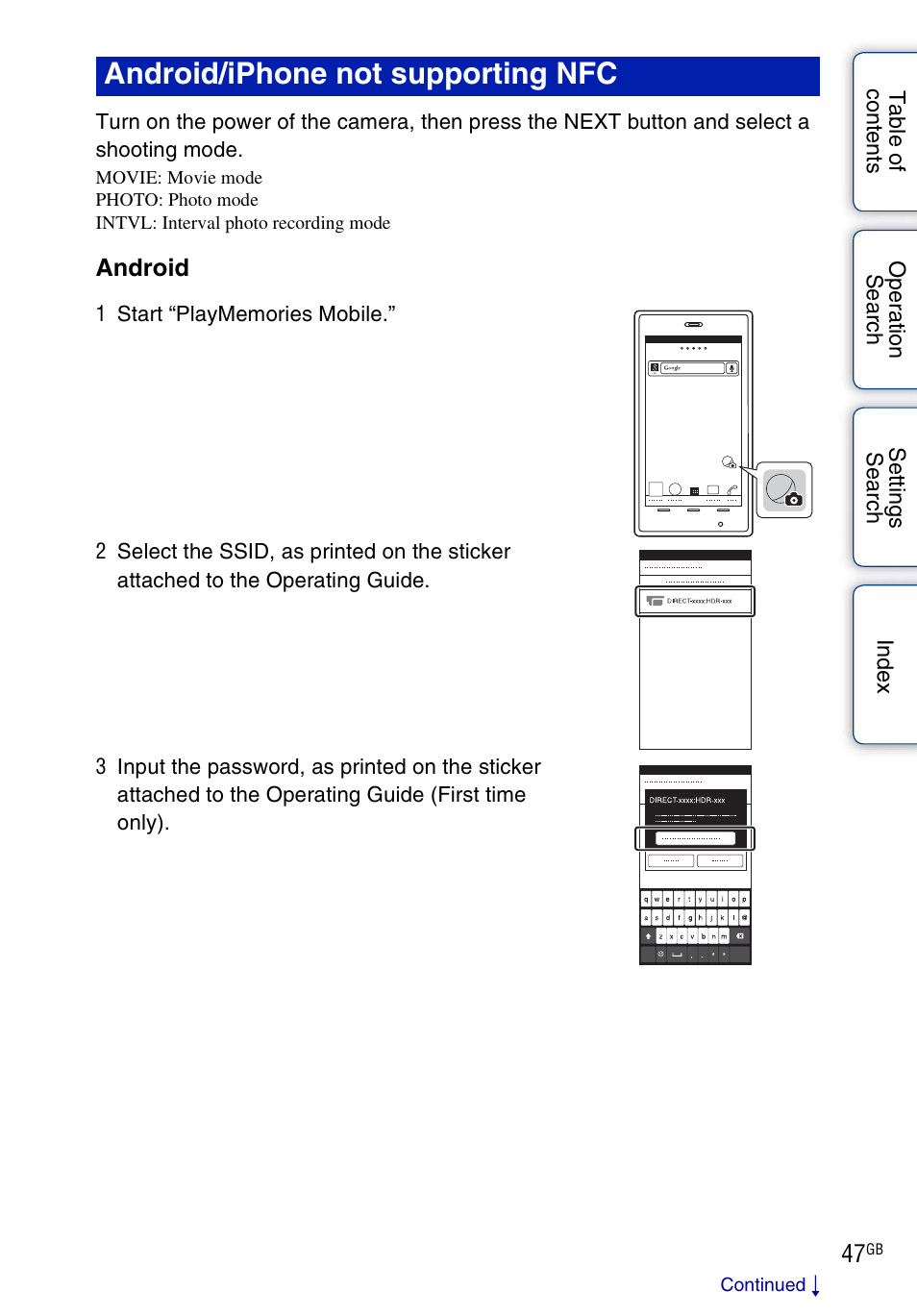 Android/iphone not supporting nfc | Sony HDR-AS30V User Manual | Page 47 / 73