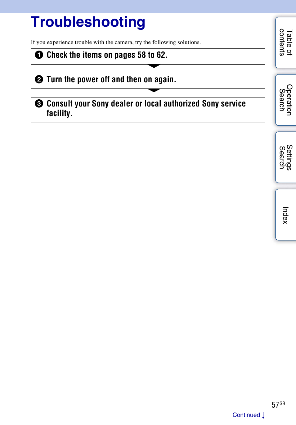 Troubleshooting | Sony HDR-AS30V User Manual | Page 57 / 73
