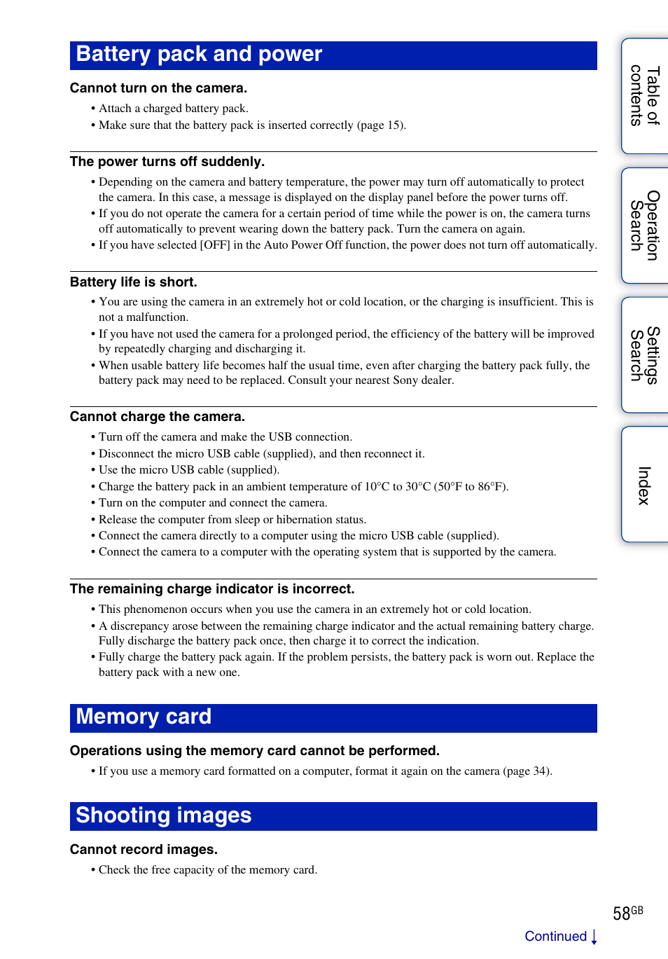 58 t | Sony HDR-AS30V User Manual | Page 58 / 73