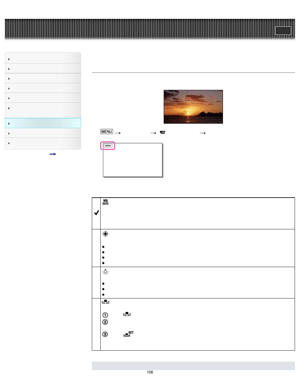 White balance (2d only), Handycam" user guide | Sony HDR-TD30V User Manual | Page 106 / 250