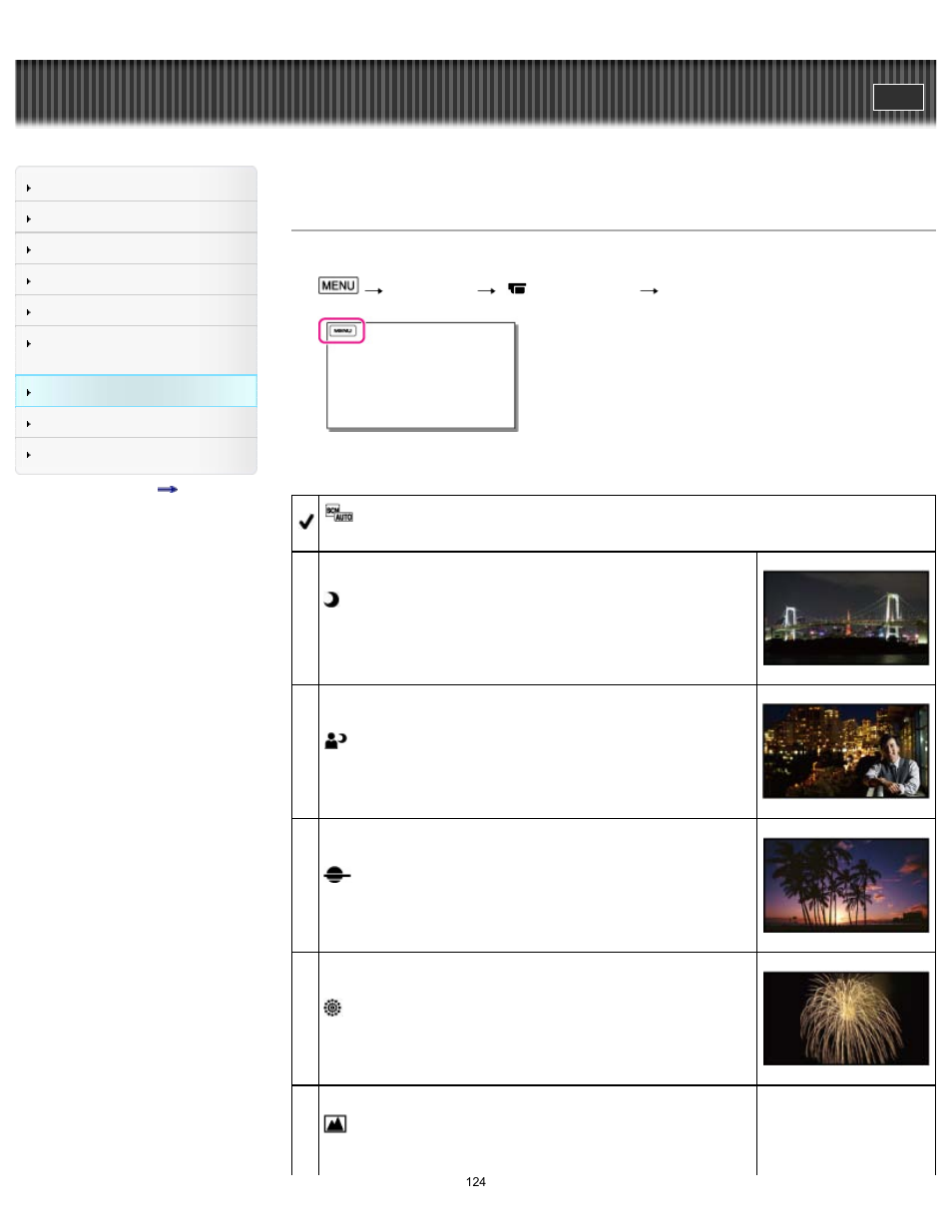Scene selection (2d only), Handycam" user guide | Sony HDR-TD30V User Manual | Page 124 / 250