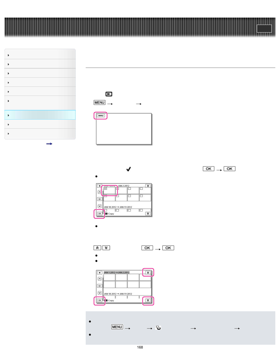 Copy, Handycam" user guide | Sony HDR-TD30V User Manual | Page 168 / 250
