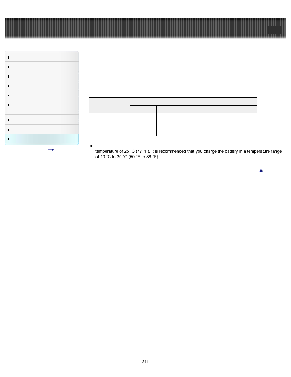 Charging time, Handycam" user guide | Sony HDR-TD30V User Manual | Page 241 / 250