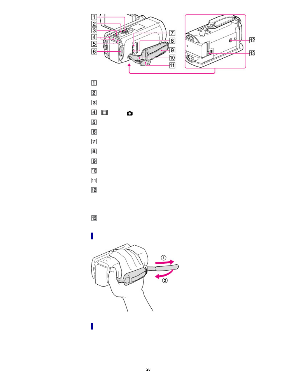 To fasten the grip belt, Wireless remote commander | Sony HDR-TD30V User Manual | Page 28 / 250