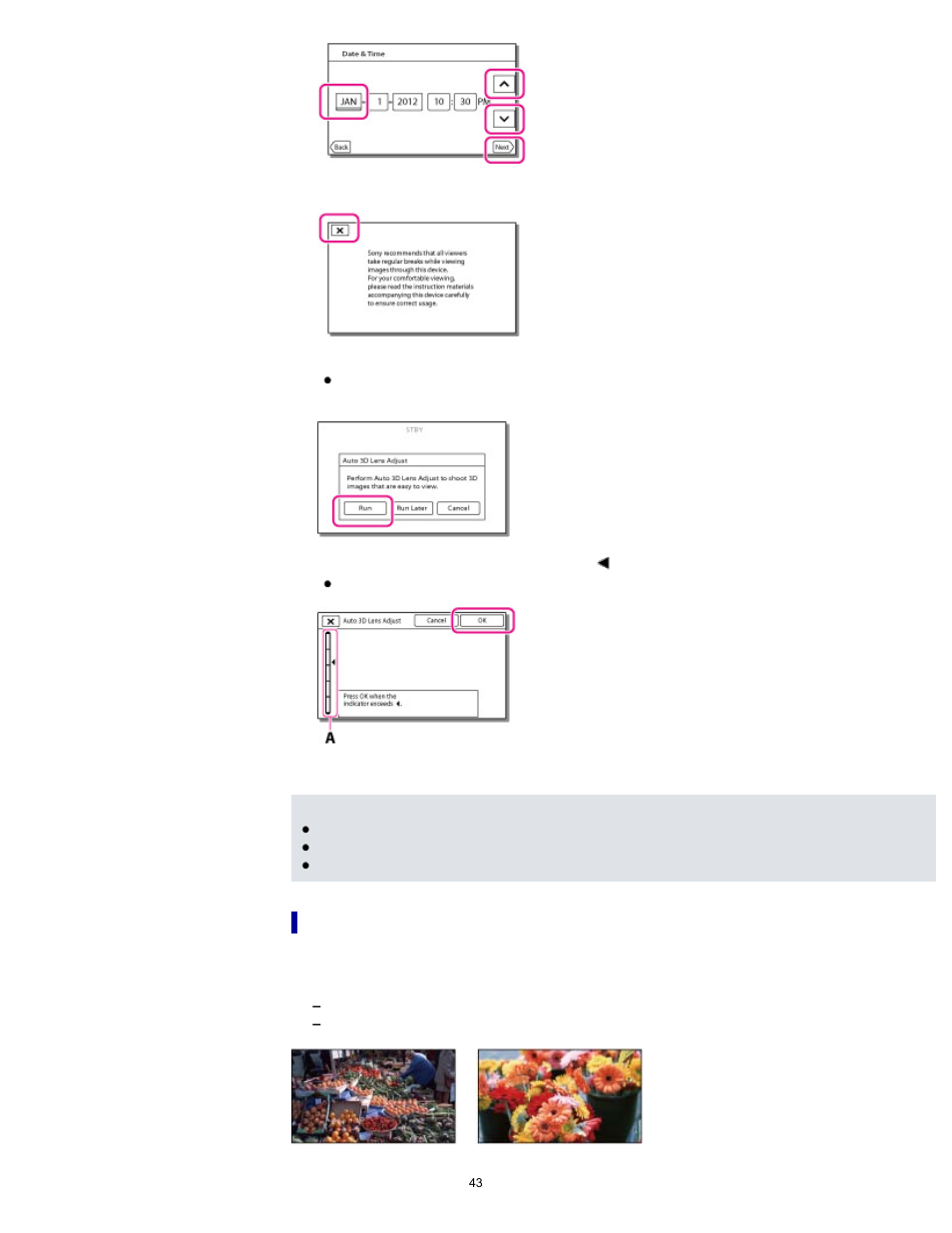 Tips on using [auto 3d lens adjust | Sony HDR-TD30V User Manual | Page 43 / 250