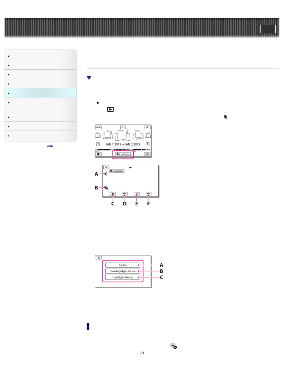 Handycam" user guide | Sony HDR-TD30V User Manual | Page 73 / 250