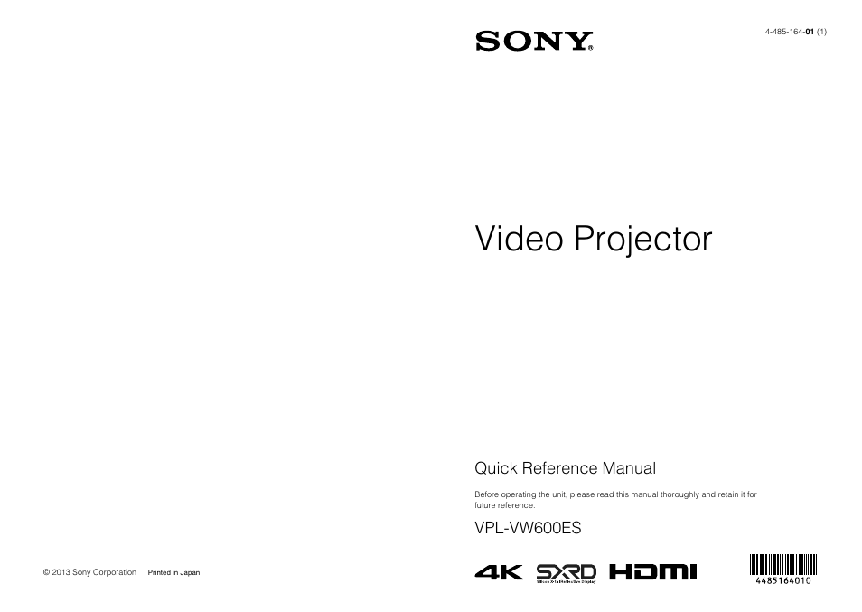 Sony VPL-VW600ES User Manual | 19 pages