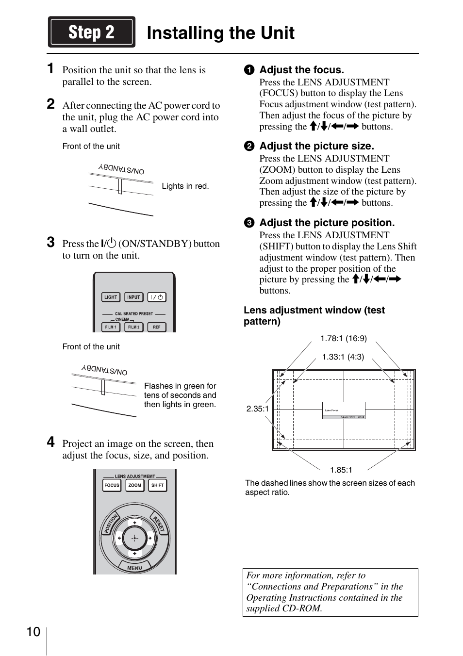 Installing the unit, Installing the unit step 2 | Sony VPL-VW600ES User Manual | Page 10 / 19