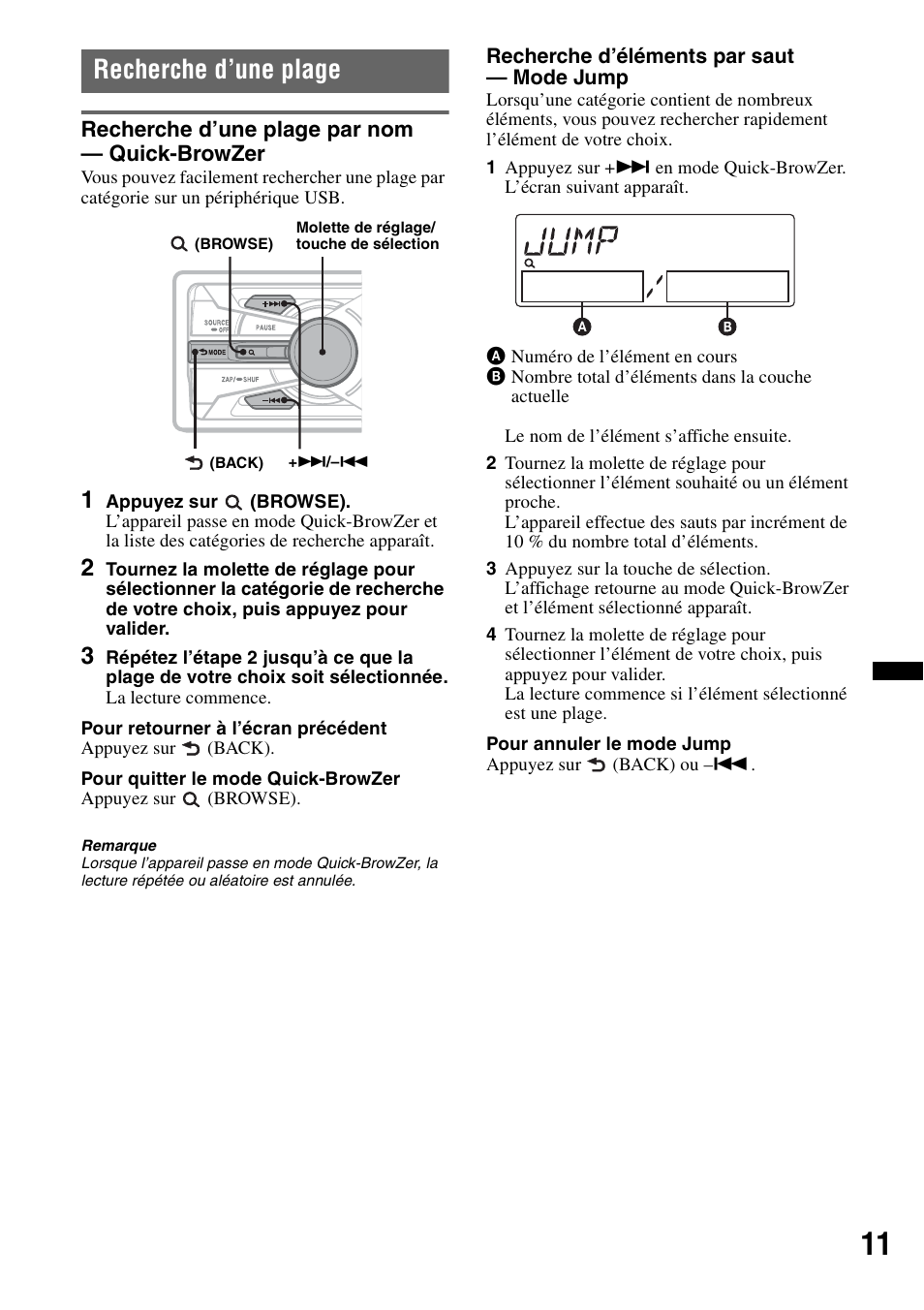 Recherche d’une plage, Recherche d’une plage par nom - quick-browzer, Recherche d’une plage par nom — quick-browzer | Sony DSX-S100 User Manual | Page 37 / 80
