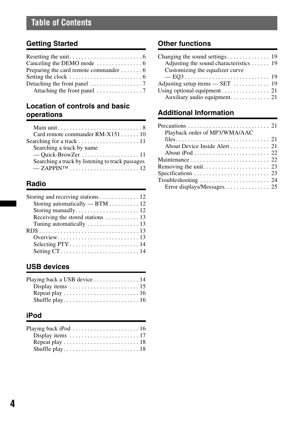 Sony DSX-S100 User Manual | Page 4 / 80