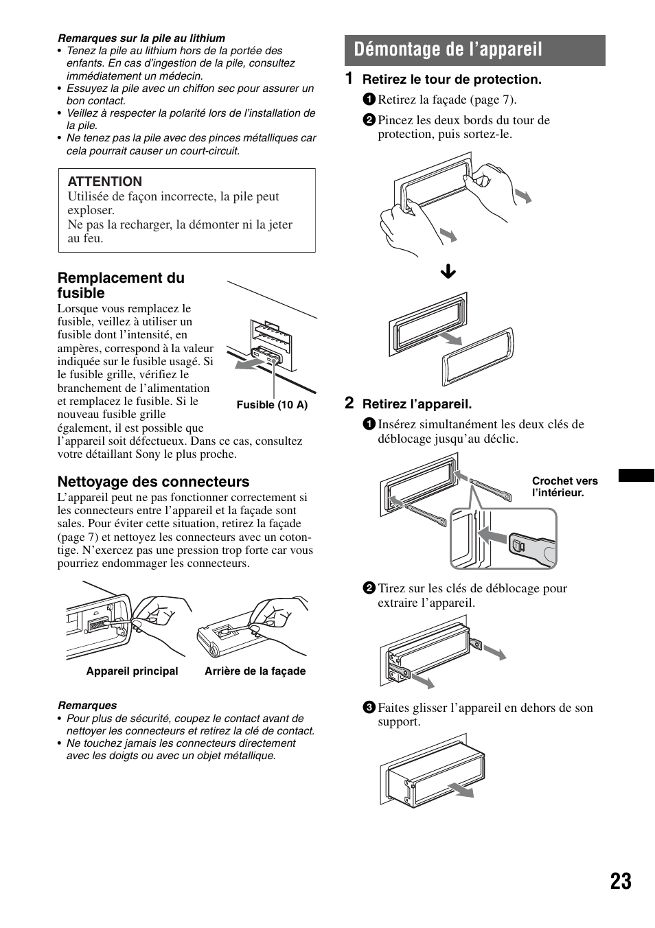 Démontage de l’appareil | Sony DSX-S100 User Manual | Page 49 / 80