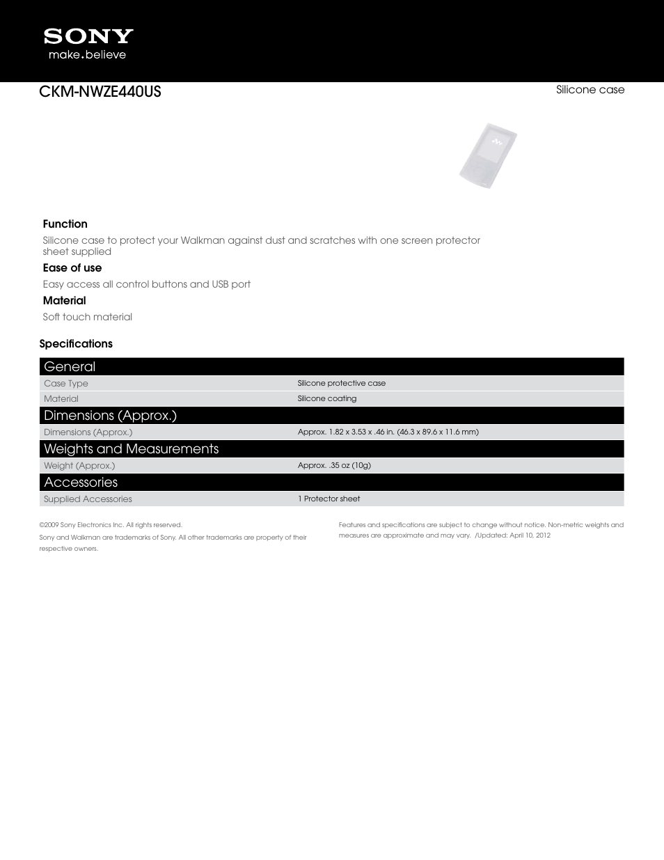 Sony CKM-NWZE440US User Manual | 1 page