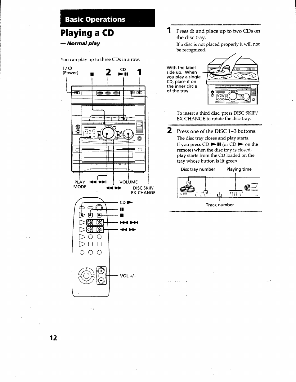 Basic operations, Playing a cd, Normal play | Sony MHC-GRX66 User Manual | Page 12 / 51