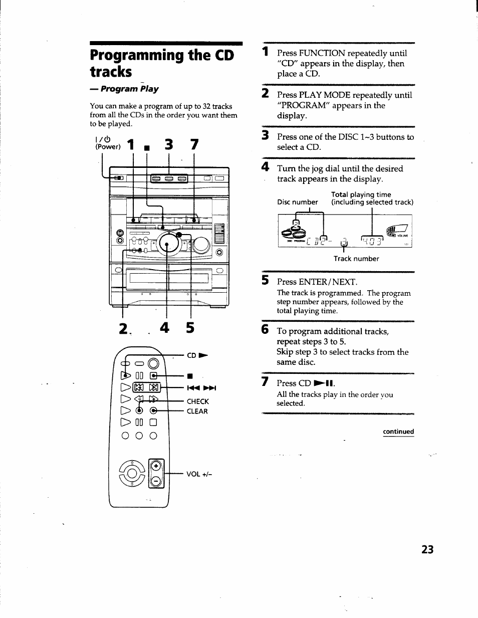 Programming the cd tracks, Program play | Sony MHC-GRX66 User Manual | Page 23 / 51