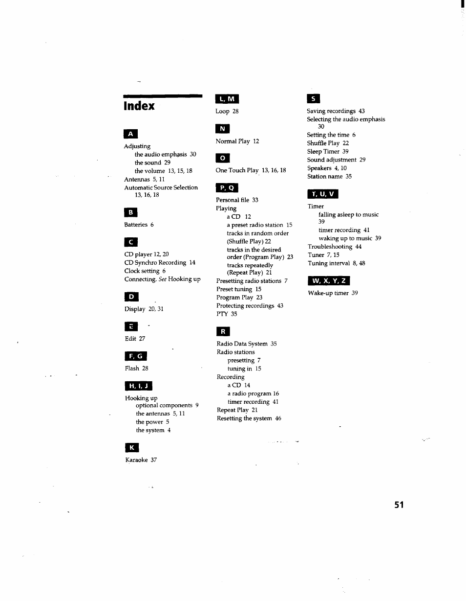 Index | Sony MHC-GRX66 User Manual | Page 51 / 51