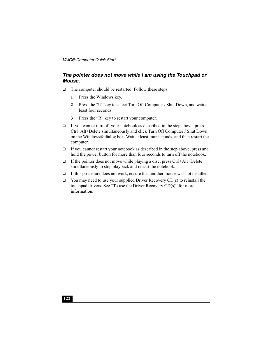 1 press the windows key, 3 press the “r” key to restart your computer | Sony PCG-SRX77P User Manual | Page 122 / 149