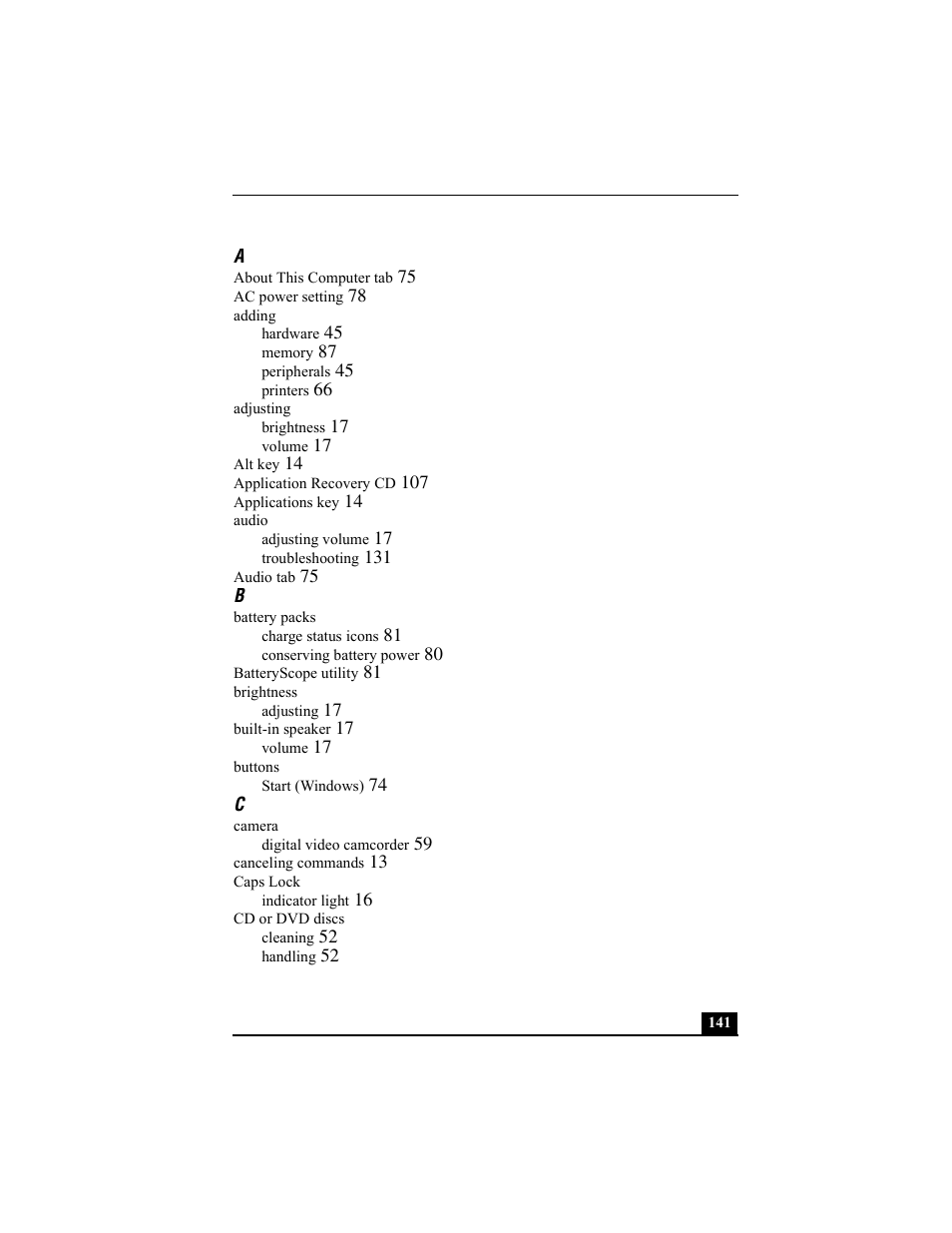 Sony PCG-SRX77P User Manual | Page 141 / 149