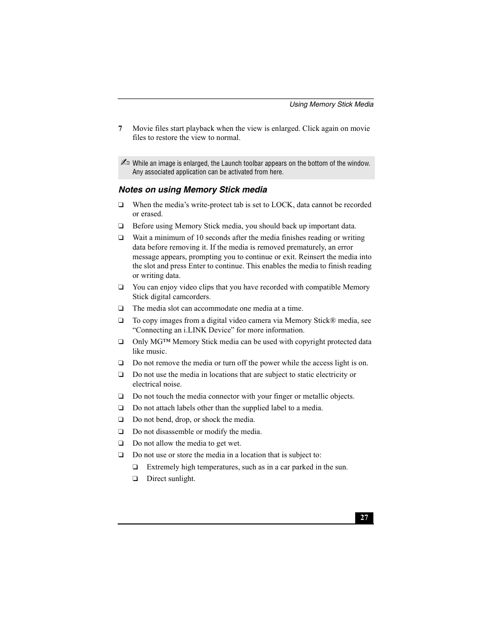 Notes on using memory stick media | Sony PCG-SRX77P User Manual | Page 27 / 149